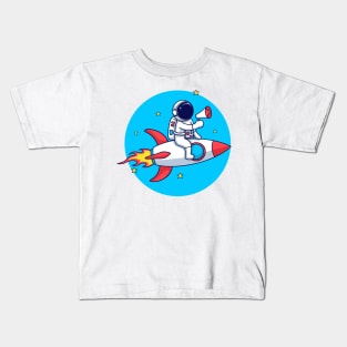 Cute Astronaut Riding Rocket With Speaker Kids T-Shirt